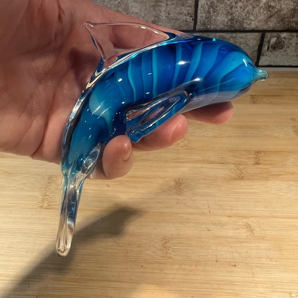 Vintage Glass Dolphin Art Glass Paperweight Blue Swirl Hand Blown Glass 5” - Picture 6 of 9